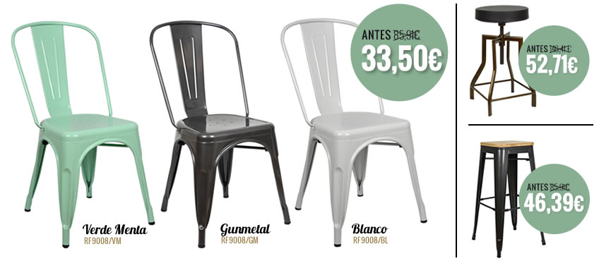Descuentos de hasta el 64% en sillas y taburetes de estilo Industrial Vintage