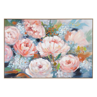 Pintura Flores Rosa sobre Lienzo con Marco Técnica Mixta 5 x 120 x 80 cm