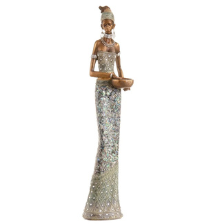 Figura Decorativa de Africana de Resina 12,5 x 14 x 54,5 cm